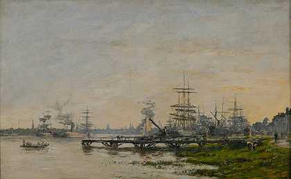 从巴卡兰码头看波尔多港`Le port de Bordeaux, vu du quai de Bacalan (1874) by Eugène Boudin
