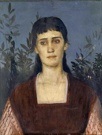 克拉拉·布鲁克曼·博克林的肖像，这位艺术家的长女`Portrait of Clara Bruckmann~Böcklin, Eldest Daughter of the Artist (1876) by Arnold Böcklin