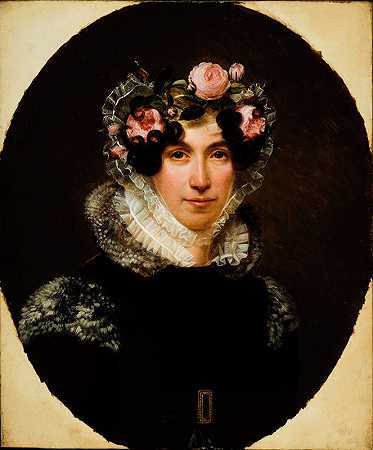 伯纳德·莱昂夫人肖像，L演员。`Portrait de Madame Bernard~Léon, épouse de lacteur. (1825) by Henri-François Riesener