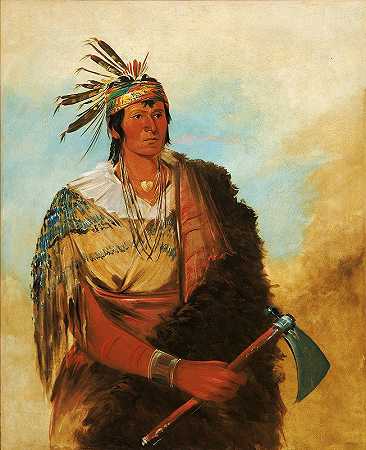 Go-To-Ków-Páh-Ah，独自一人，一位杰出的勇士`Go~To~Ków~Páh~Ah, Stands By Himself, a Distinguished Brave (1830) by George Catlin