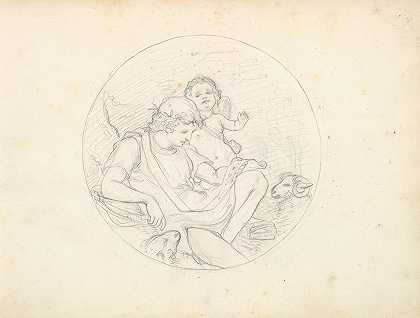 丘比特和牧羊人`Cupid and a Shepherd (ca. 1849) by Frederic Leighton