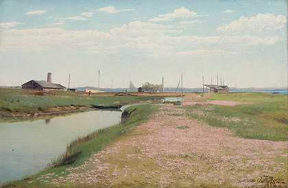 弗雷德里克斯克的河流和港口`The river and the harbour at Frederiksværk (1900) by Laurits Andersen Ring