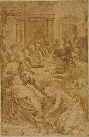 在西门家为基督和抹大拉的人学习`Study for Christ and the Magdalene in the House of Simon (1564~72) by Circle of Giovanni Battista Bertani