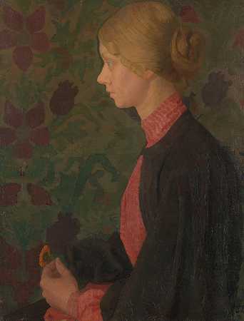 艺术家拉格希尔德（拉拉）哈瓦尔斯塔德的肖像`Portrait of the Artist Ragnhild (Lalla) Hvalstad (1897) by Thorvald Erichsen