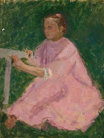 穿粉红色连衣裙的女孩`Dziewczynka w różowej sukience (1910) by Tadeusz Makowski