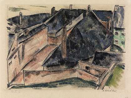 屋顶`Rooftops (1918) by Heinrich Schröder