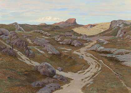 穿过岩石景观的小路`Path through a Rocky Landscape (1915) by Stephen Parrish
