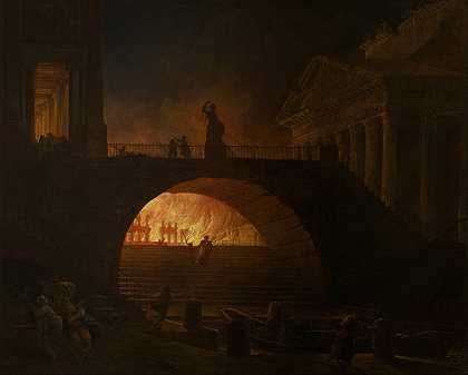 罗马之火`The Fire of Rome (1785) by Hubert Robert