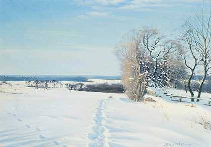 雪地里的脚印`Footprints in the snow (1898) by Sigvard Marius Hansen