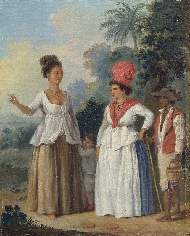 西印度有色人种妇女，带着孩子和黑人仆人`West Indian Women Of Color, With A Child And Black Servant by Agostino Brunias