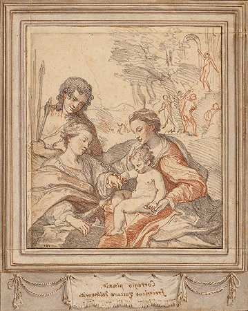 圣凯瑟琳的神秘婚姻（科雷乔之后）`The Mystic Marriage of Saint Catherine (after Correggio) (1595) by Federico Zuccaro