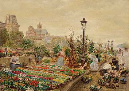 花卉码头和L市政厅`Le quai aux fleurs et lhôtel de ville (1900) by Marie-François Firmin-Girard