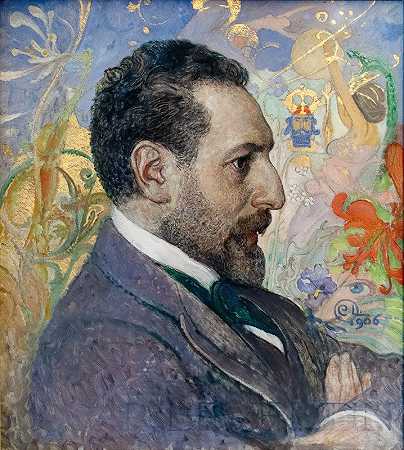 奥斯卡·勒沃廷肖像`Portrait of Oscar Levertin (1906) by Carl Larsson