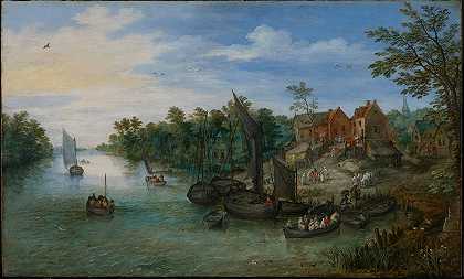 河流景观`River Landscape (1612) by Jan Brueghel The Elder