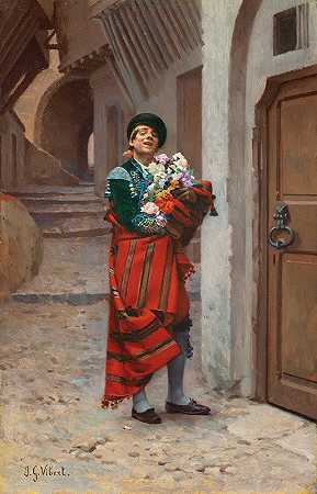 带花的西班牙斗牛士`Spanish Bullfighter with Flowers by Jehan Georges Vibert