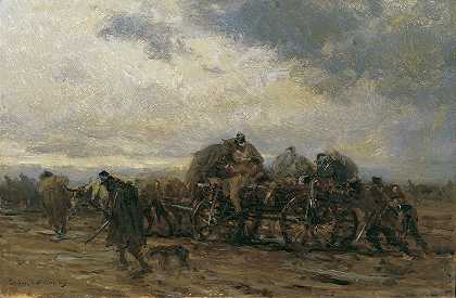 运送伤员2`Der Verwundetentransport II (1869) by August von Pettenkofen