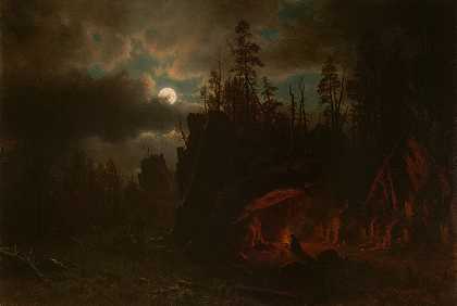捕猎者营地`The Trappers’ Camp (1861) by Albert Bierstadt