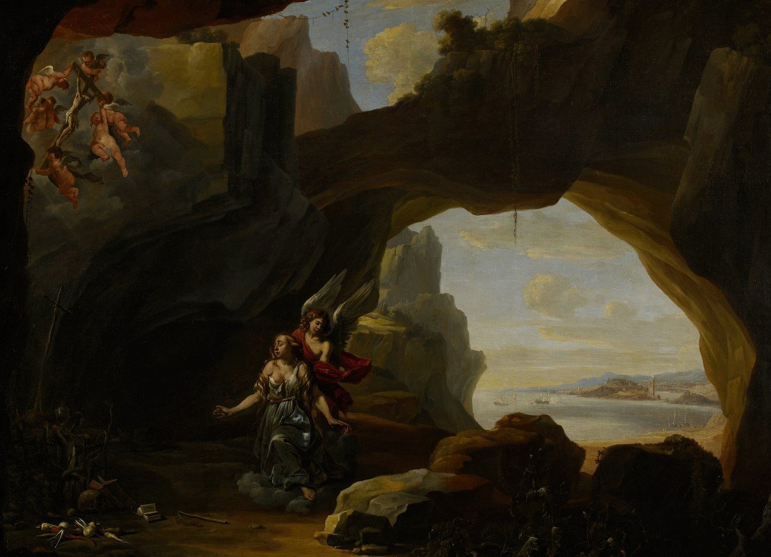 洞穴里的抹大拉人`The Magdalen in a Cave (c. 1650) by Johannes Lingelbach