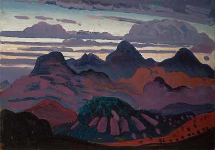 黄昏时分，比利牛斯山`Deep Twilight, Pyrenees by James Dickson Innes