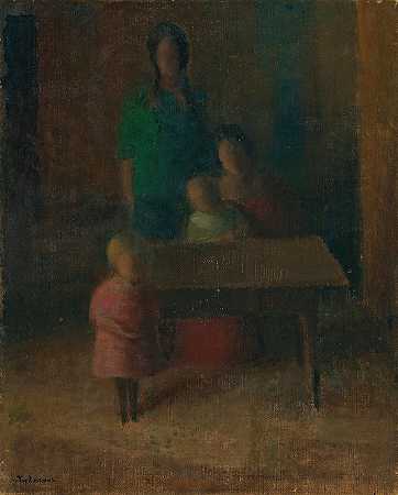 餐桌上的家人`Familie Am Tisch (1924) by Johann von Tscharner