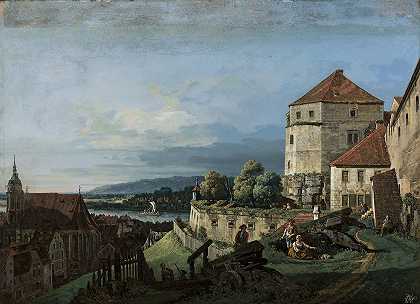 萨克森州的皮尔纳景观`View of Pirna in Saxony by Bernardo Bellotto