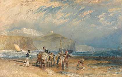 Folkestone海港和海岸至多佛`Folkestone Harbour and Coast to Dover (ca. 1829) by Joseph Mallord William Turner