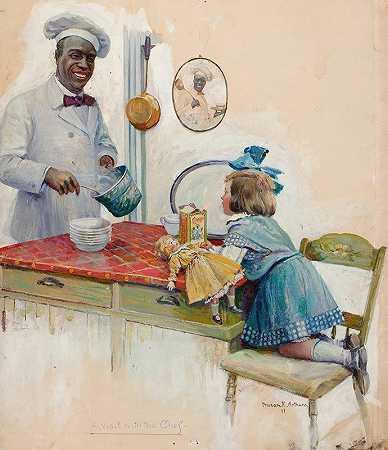 拜访厨师，奶油小麦广告`A Visit With Chef, Cream of Wheat Advertisement (1911) by Susan E. Arthurs