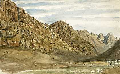 罗马河沿岸的岩石峭壁`Rock Cliffs along the Romanche (1858) by Paul Huet