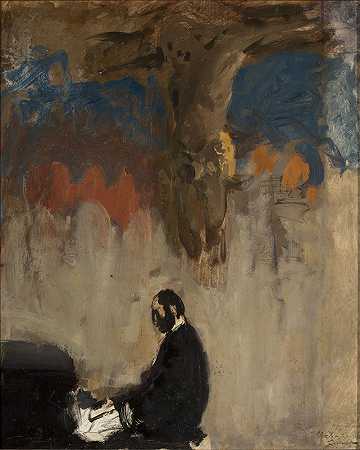 Feliks Jasieński在风琴旁，素描`Feliks Jasieński at the organ, sketch (1902) by Leon Wyczółkowski