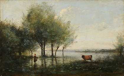沼泽地`Le Marais (ca 1870) by Jean-Baptiste-Camille Corot