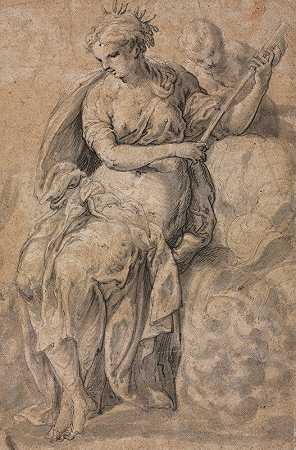 寓言人物（verso）`Allegorical Figure (verso) (1500s) by Nicolò dell;Abate