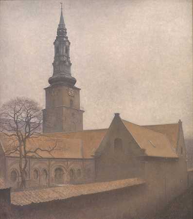 圣彼得哥本哈根s教堂`St. Peters Church, Copenhagen (1906) by Vilhelm Hammershøi