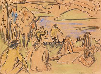沐浴`Badende (1905) by Ernst Ludwig Kirchner