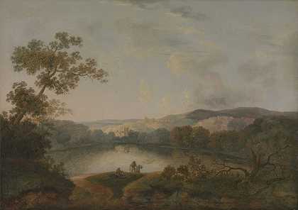 与渔夫一起欣赏湖景`A View of a Lake with Fishermen by William Groombridge