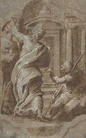 圣徒彼得和约翰在圣殿门口医治一个瘸子`Saints Peter and John Healing a Cripple at the Gate of the Temple (1501–47) by Perino Del Vaga