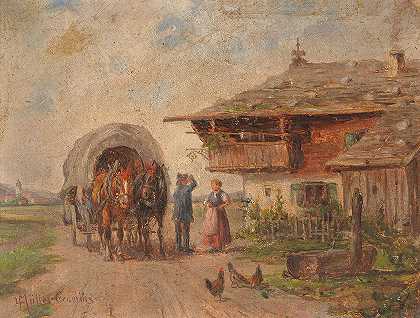 干草，马车`Haymaking, a horsecart by Ludwig Müller-Cornelius