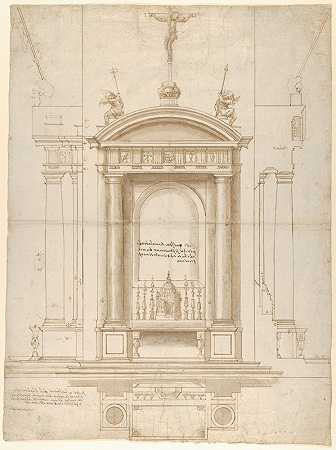 祭坛的设计`Design for an Altar Surmounted by a Crucifix in Four Different Views (1546–47) by a Crucifix in Four Different Views by Vincenzo de; Rossi