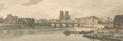 从阿森纳拍摄的图内尔桥和圣母院景观`A View of the Pont de la Tournelle and Notre Dame Taken From the Arsenal (1802) by Thomas Girtin
