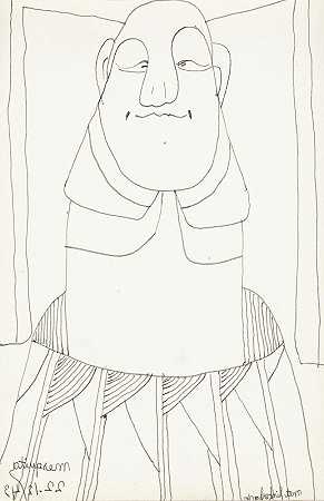 从正面看，三个领子上方的男性头部`Mannenkop boven drie kragen, van voren gezien (1943~12~22) by Samuel Jessurun de Mesquita