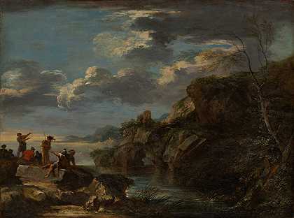 岩石海岸上的强盗`Bandits on a Rocky Coast (1655–60) by Salvator Rosa