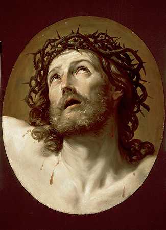 戴着荆棘冠冕的基督的头`Head Of Christ Crowned With Thorns (early 1630s) by Guido Reni