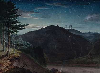 来自雷德纳尔的科夫顿，月光`Cofton From Rednal, Moonlight (1852) by Elijah Walton
