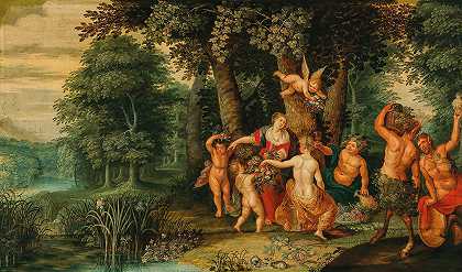 带有谷神星和萨提尔的酒神节`A Bacchanal with Ceres and Satyrs (17th Century) by Antwerp School