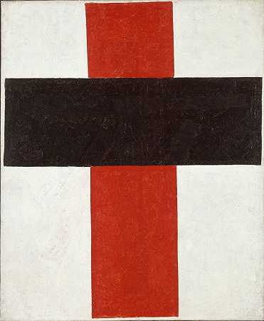 黑底红底白底大十字架`Large cross in black over red on white (1920) by Kazimir Malevich