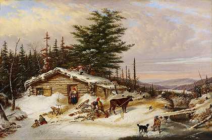 沉淀池s木屋`Settlers Log House (1856) by Cornelius David Krieghoff