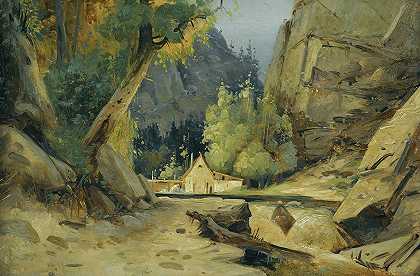 山谷中的磨坊`Mill In A Valley by Carl Blechen