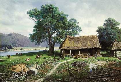 河滨农场`Riverside Farmstead (1858) by Mikhail Klodt