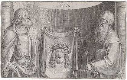圣徒彼得和保罗与总督`Saints Peter and Paul with the Vernicle (1517) by Lucas Van Leyden