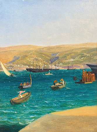 的里雅斯特港`The Harbour, Trieste by Thomas Ender