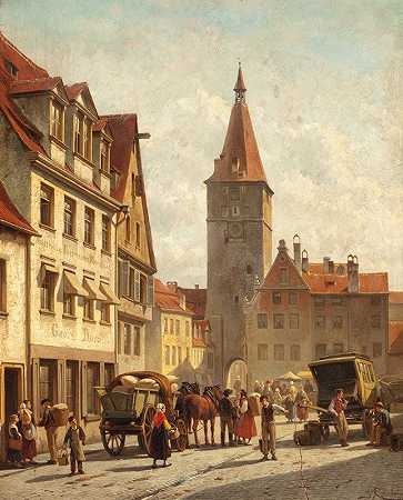 德国纽伦堡市场日`Market Day, Nuremberg, Germany (circa 1890s) by Jacques François Carabain